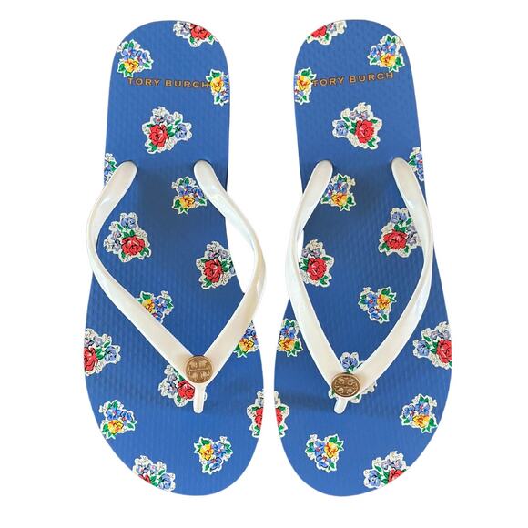 Tory Burch NWOB Printed Thin Flip-flop In New Ivory/palais Ditsy I 7 - Picture 2 of 5